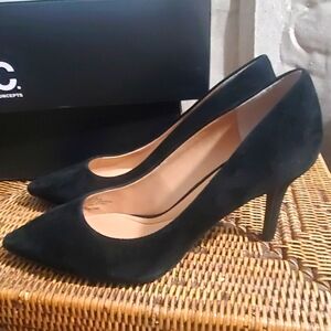 Black suede high heels